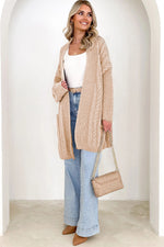 Load image into Gallery viewer, Parchment Oversize Chunky Cable Knit Open Front Midi-length Cardigan
