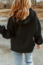 Load image into Gallery viewer, Black Flap Pocket Drawstring Hood Zip Up Jacket

