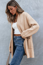 Load image into Gallery viewer, Parchment Oversize Chunky Cable Knit Open Front Midi-length Cardigan
