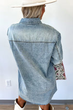 Load image into Gallery viewer, Beau Blue Chest Pocket Raw Hem Denim Loose Shirt Dress
