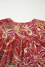 Load image into Gallery viewer, Multicolour Ethnic Paisley Print Tassel Tie Puff Sleeve Boho Blouse - Fashion Queen -  12
