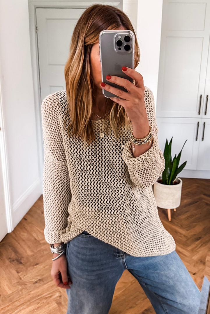 Coral Crochet Hollow-out Jumper Top Sweater - Fashion Queen -  17
