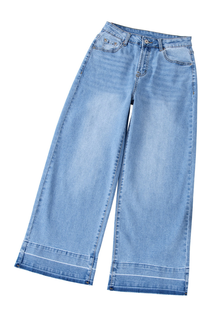 Dusk Blue Raw Hem Straight Leg Loose High Waist Jeans