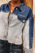 Load image into Gallery viewer, Dusk Blue Color Block Patchwork Flap Detail Distress Denim Jacket - Fashion Queen -  6
