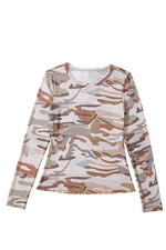 Load image into Gallery viewer, Green Western Fashion Camouflage Print Mesh Long Sleeve Top
