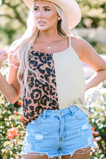 Load image into Gallery viewer, Khaki Leopard Contrast Patchwork Spaghetti Strap Tank Top
