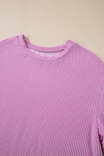 Load image into Gallery viewer, Carbon Grey Corded Knit Long Sleeve Top and High Waist Shorts Set
