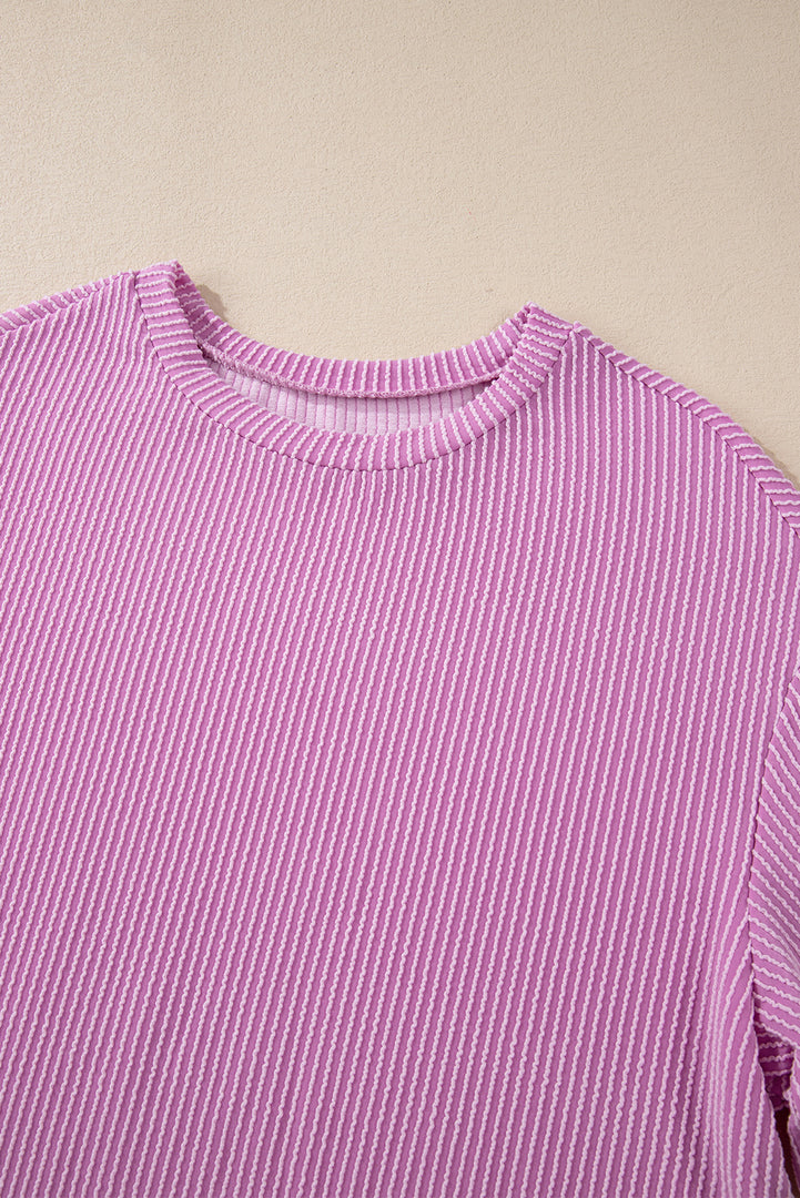 Carbon Grey Corded Knit Long Sleeve Top and High Waist Shorts Set