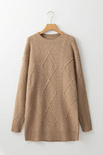 Load image into Gallery viewer, Coffee Cable Knit Drop Shoulder Loose Fit Sweater Dress - Fashion Queen
