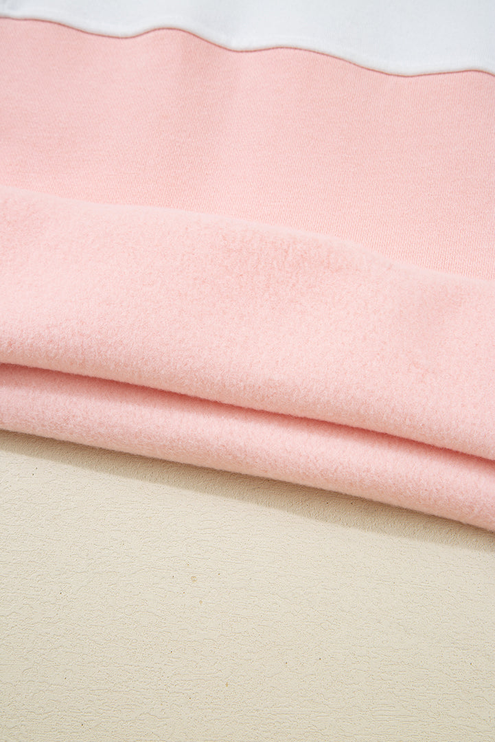 Pink Colorblock Patchwork Half Button Baggy Sweatshirt