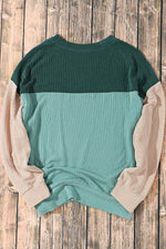 Load image into Gallery viewer, Multicolor Color Block Long Sleeve Ribbed Loose Top - Fashion Queen -  10
