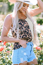 Load image into Gallery viewer, Khaki Leopard Contrast Patchwork Spaghetti Strap Tank Top
