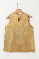 Load image into Gallery viewer, Gold Metal Textured Round Neck Casual Tank Top
