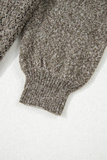 Load image into Gallery viewer, Black Eyelet Pattern Detail V Neck Drop Shoulder Sweater - Fashion Queen
