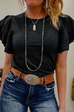 Load image into Gallery viewer, Black Layered Ruffle Short Sleeve Round Neck Top
