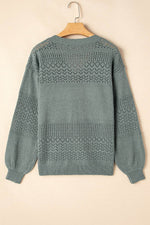 Load image into Gallery viewer, Black Eyelet Pattern Detail V Neck Drop Shoulder Sweater - Fashion Queen
