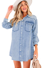 Load image into Gallery viewer, Beau Blue Chest Pocket Raw Hem Denim Loose Shirt Dress
