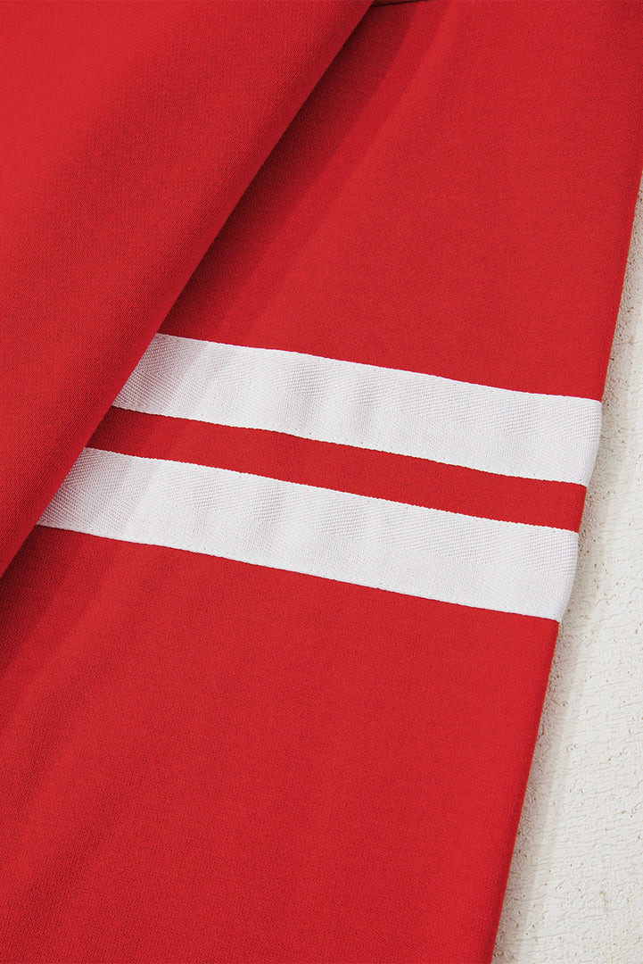 Fiery Red Varsity Striped Detail Drop Shoulder Oversized Sweatshirt - Fashion Queen -  7