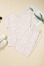 Load image into Gallery viewer, Beige Cheetah V Neck Tee and Pants Lounge Set
