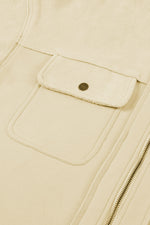 Load image into Gallery viewer, Black Flap Pocket Drawstring Hood Zip Up Jacket
