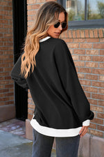 Load image into Gallery viewer, Black Contrast Ribbed Color Block Patchwork Baggy Sweatshirt - Fashion Queen -  2
