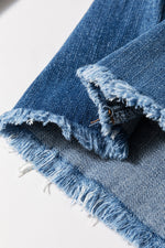 Load image into Gallery viewer, Sail Blue High Waist Button Fly Seamed Raw Hem Flare Jeans