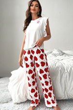 Load image into Gallery viewer, Pink Ruffled Tank Top And Heart Print Pants Lounge Set
