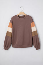 Load image into Gallery viewer, Dark Khaki Color Block Drop Shoulder Pullover Casual Sweatshirt - Fashion Queen -  4
