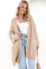 Load image into Gallery viewer, Parchment Oversize Chunky Cable Knit Open Front Midi-length Cardigan
