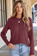 Load image into Gallery viewer, Red Dahlia Solid Exposed Seam Crew Neck Long Sleeve Top
