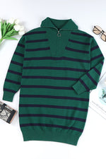 Load image into Gallery viewer, Blue Striped O-ring Zip Collared Loose Sweater Mini Dress
