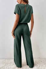 Load image into Gallery viewer, Mist Green Ribbed Keyhole Short Sleeve Wide Leg Jumpsuit - Fashion Queen -  2
