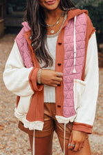 Load image into Gallery viewer, Beige Quilted Textured Patchwork Loose Fit Hooded Jacket - Fashion Queen
