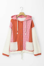 Load image into Gallery viewer, Beige Quilted Textured Patchwork Loose Fit Hooded Jacket - Fashion Queen
