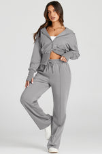 Load image into Gallery viewer, Black Double Zipper Hooded Jacket and Sweatpants Active Set
