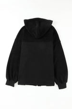 Load image into Gallery viewer, Black Flap Pocket Drawstring Hood Zip Up Jacket
