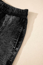 Load image into Gallery viewer, Black Drawstring High Waist Pocketed Denim Shorts - Fashion Queen
