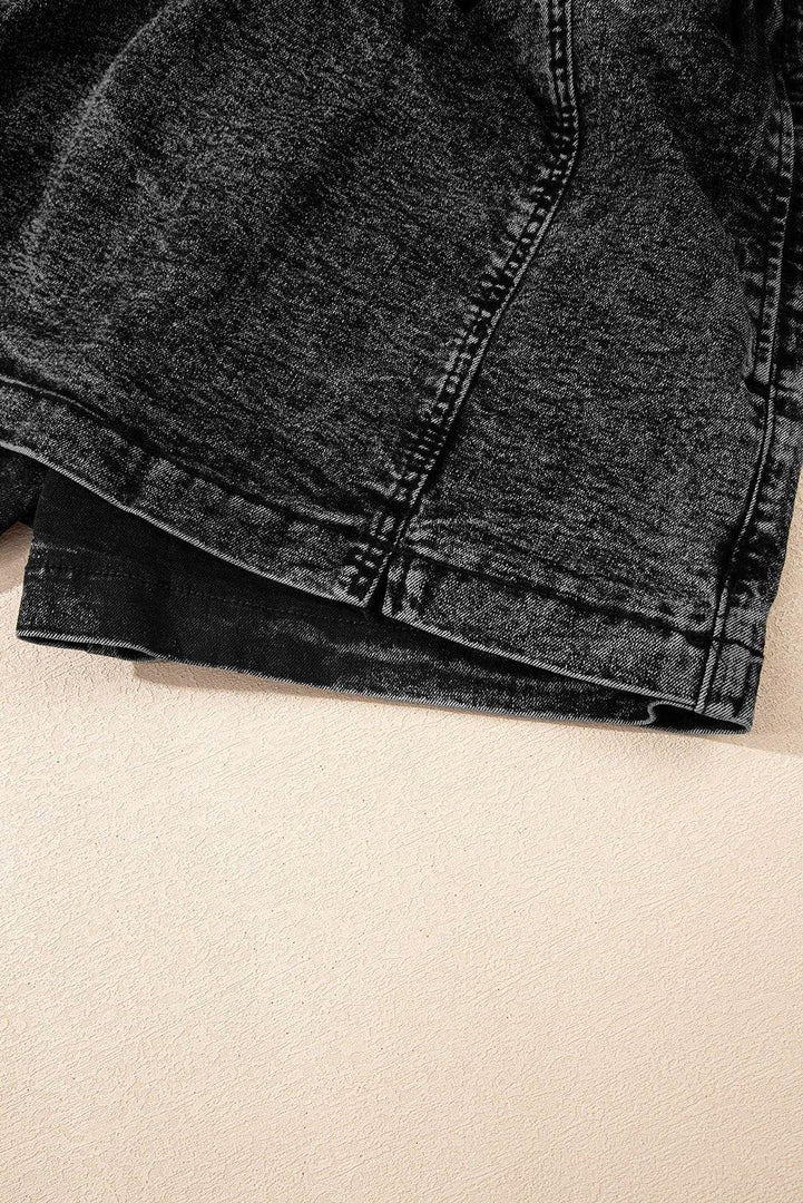 Black Drawstring High Waist Pocketed Denim Shorts - Fashion Queen