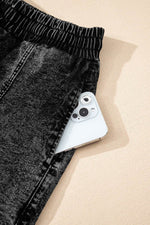 Load image into Gallery viewer, Black Drawstring High Waist Pocketed Denim Shorts - Fashion Queen

