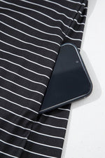 Load image into Gallery viewer, Black Stripe Ruffled Short Sleeve Crew Neck T Shirt Shift Mini Dress - Fashion Queen
