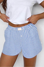 Load image into Gallery viewer, blue Red Plaid Gingham Printed High Waist Shorts - Fashion Queen -  1
