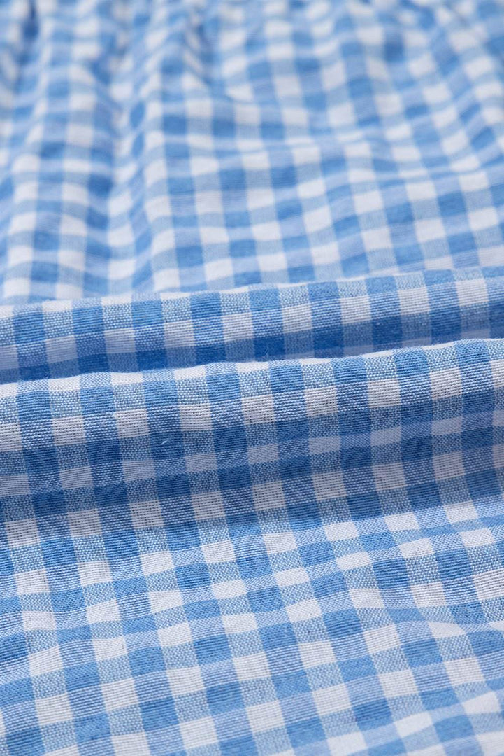 blue Red Plaid Gingham Printed High Waist Shorts - Fashion Queen -  10