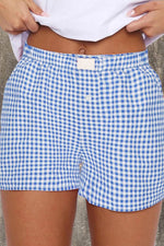 Load image into Gallery viewer, blue Red Plaid Gingham Printed High Waist Shorts - Fashion Queen -  3
