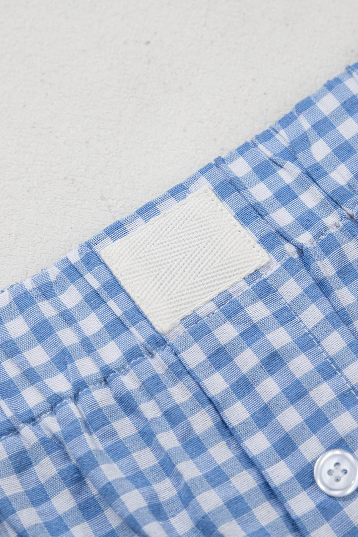 blue Red Plaid Gingham Printed High Waist Shorts - Fashion Queen -  7