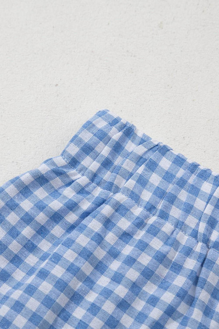 blue Red Plaid Gingham Printed High Waist Shorts - Fashion Queen -  8