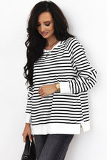Load image into Gallery viewer, Black Stripe Raglan Sleeve Side Slits Loose Sweatshirt
