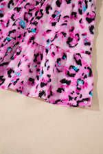 Load image into Gallery viewer, Black Leopard Print Buttoned Front 3/4 Sleeve Tiered Ruffled Hem Dress - Fashion Queen
