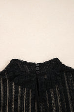 Load image into Gallery viewer, Black Lace Patchwork Flounce Sleeve Slim Fit Top
