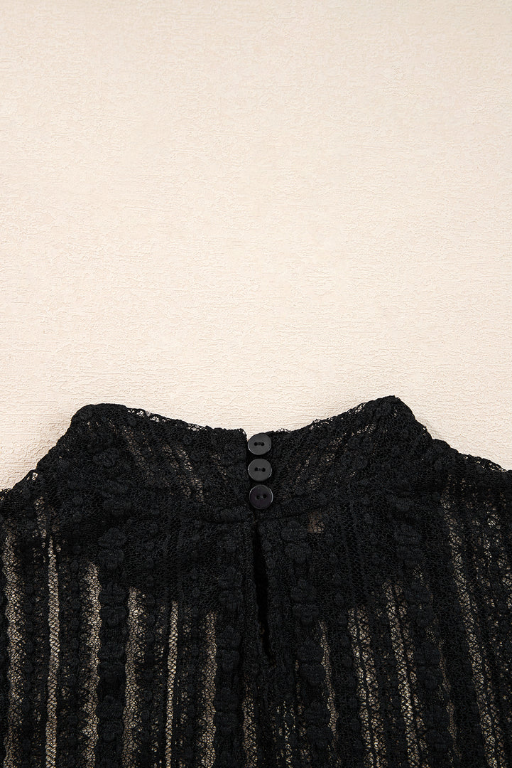 Black Lace Patchwork Flounce Sleeve Slim Fit Top