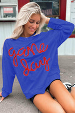 Load image into Gallery viewer, Black Tinsel Game Day Drop Shoulder Graphic Sweatshirt - Fashion Queen
